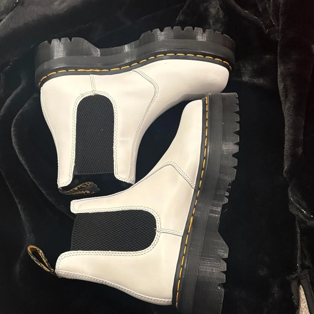 Dr. Martens White Chelsea Boots with Black Soles